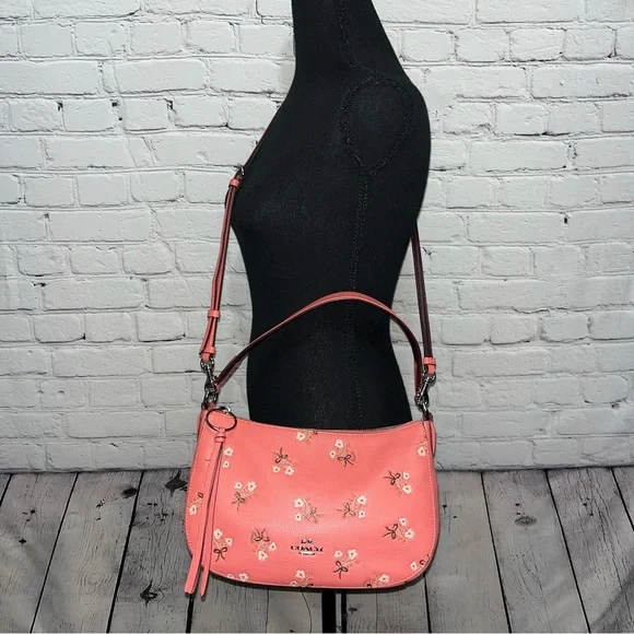Rare! Coach Sutton Pink Leather Floral Crossbody Bag (Style #55373) - Picture 3 of 17